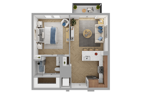 Floor plan for 1 bed, 1 bath, 576 sqft
